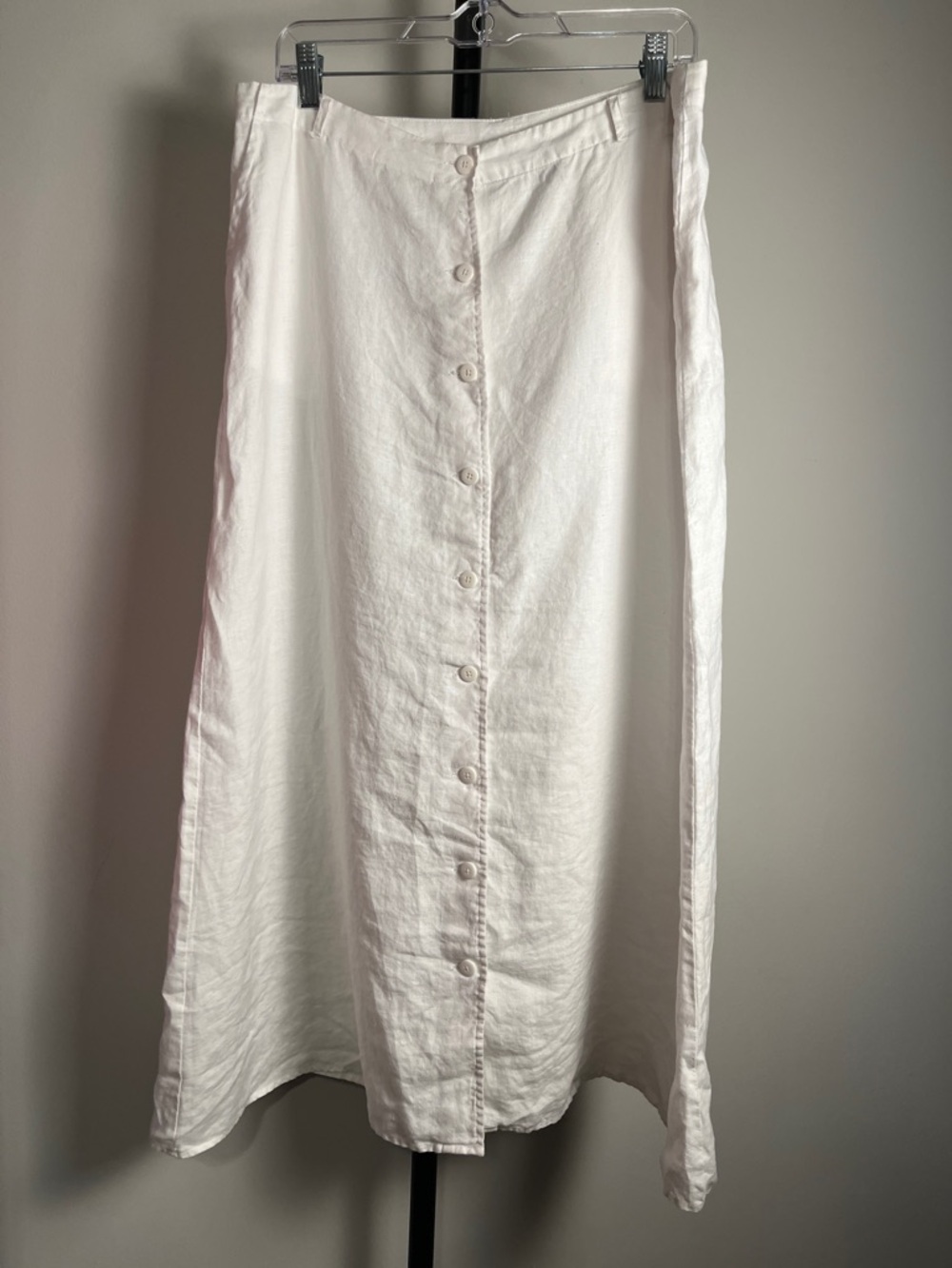 Ecologie long white 100% linen button front maxi skirt pockets size 12